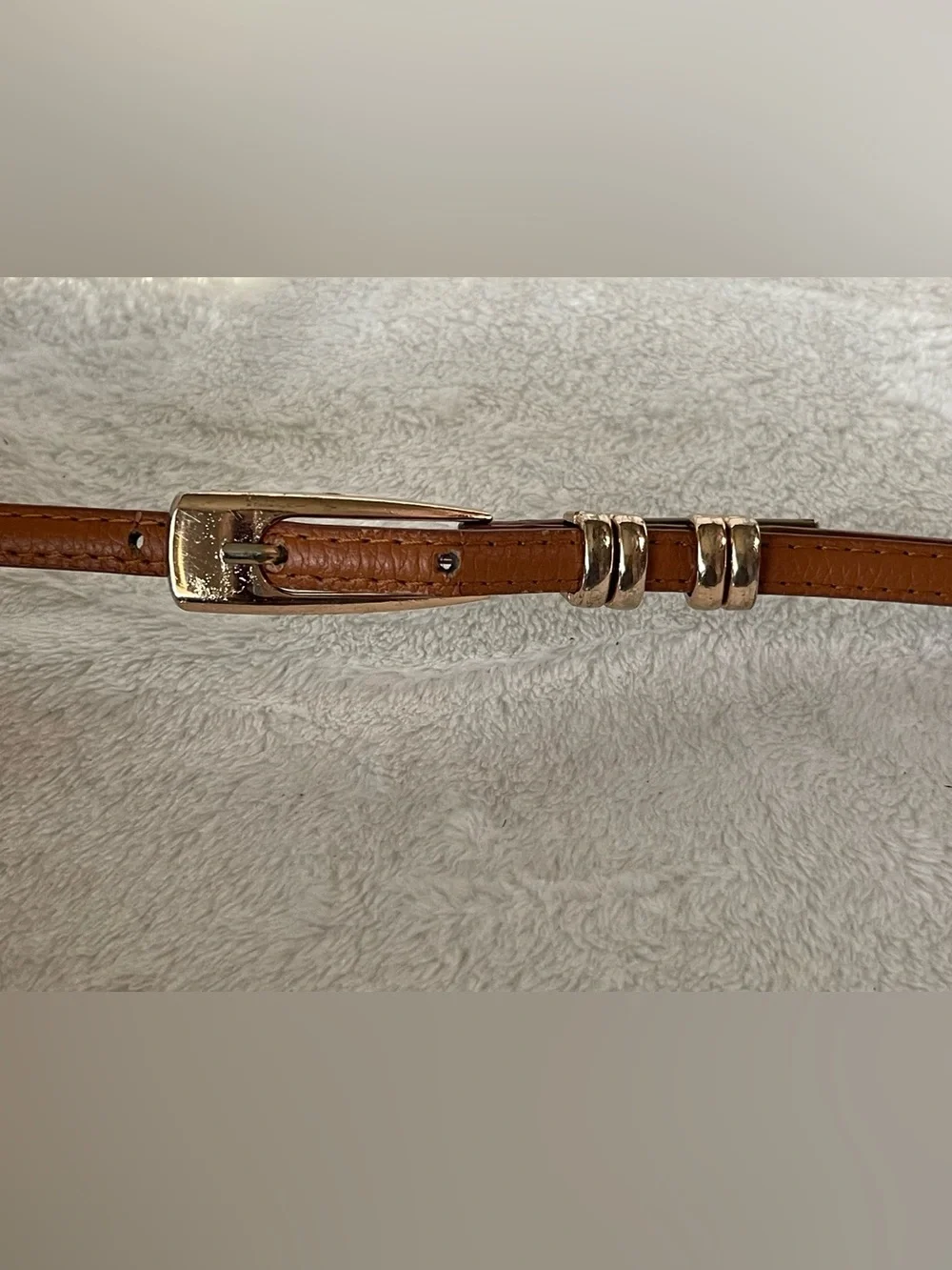Vintage, thin, leather, gold, buckle belt, brown, extra large